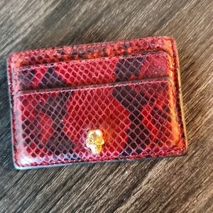Deep Maroon Card Holder with Skull Icon